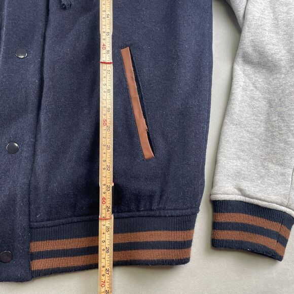 Champion Jacket Men M Navy Gray Hooded Varsity Letterman College Wool Blend Snap - Picture 8 of 11